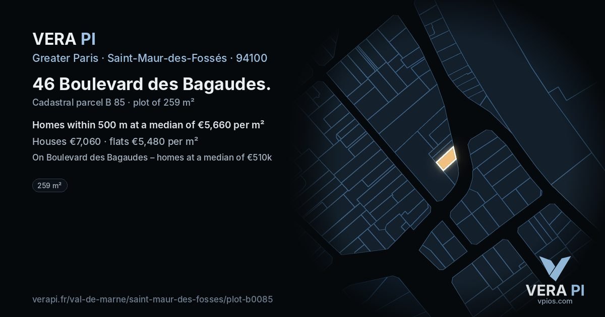 46 Boulevard des Bagaudes, Saint-Maur-des-Fossés at night – the plot lit, the parcels around coloured by the prices near them