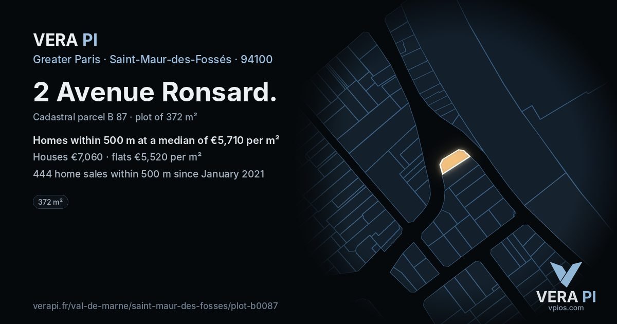 2 Avenue Ronsard, Saint-Maur-des-Fossés at night – the plot lit, the parcels around coloured by the prices near them