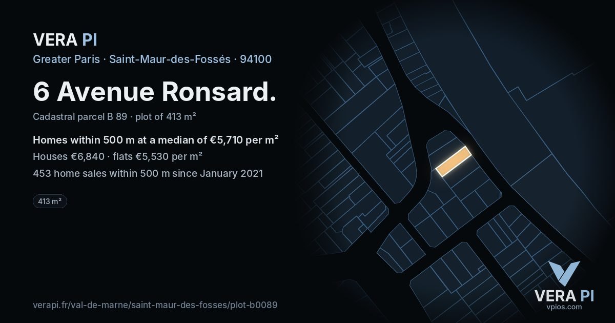 6 Avenue Ronsard, Saint-Maur-des-Fossés at night – the plot lit, the parcels around coloured by the prices near them