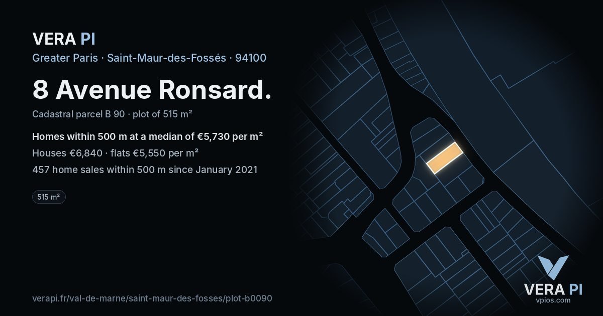 8 Avenue Ronsard, Saint-Maur-des-Fossés at night – the plot lit, the parcels around coloured by the prices near them