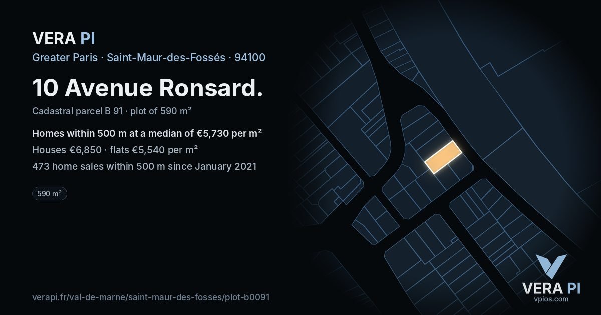 10 Avenue Ronsard, Saint-Maur-des-Fossés at night – the plot lit, the parcels around coloured by the prices near them