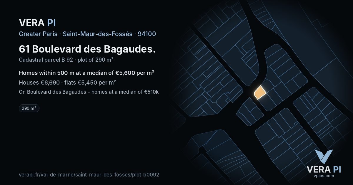 61 Boulevard des Bagaudes, Saint-Maur-des-Fossés at night – the plot lit, the parcels around coloured by the prices near them