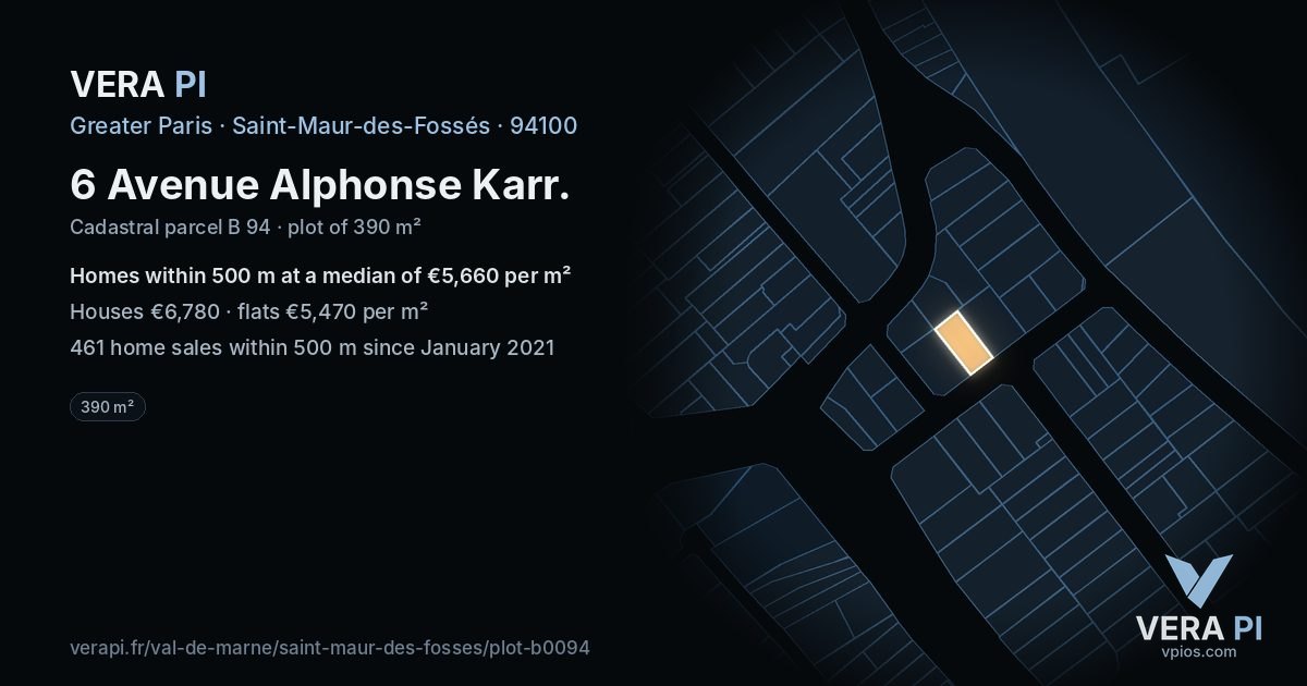 6 Avenue Alphonse Karr, Saint-Maur-des-Fossés at night – the plot lit, the parcels around coloured by the prices near them