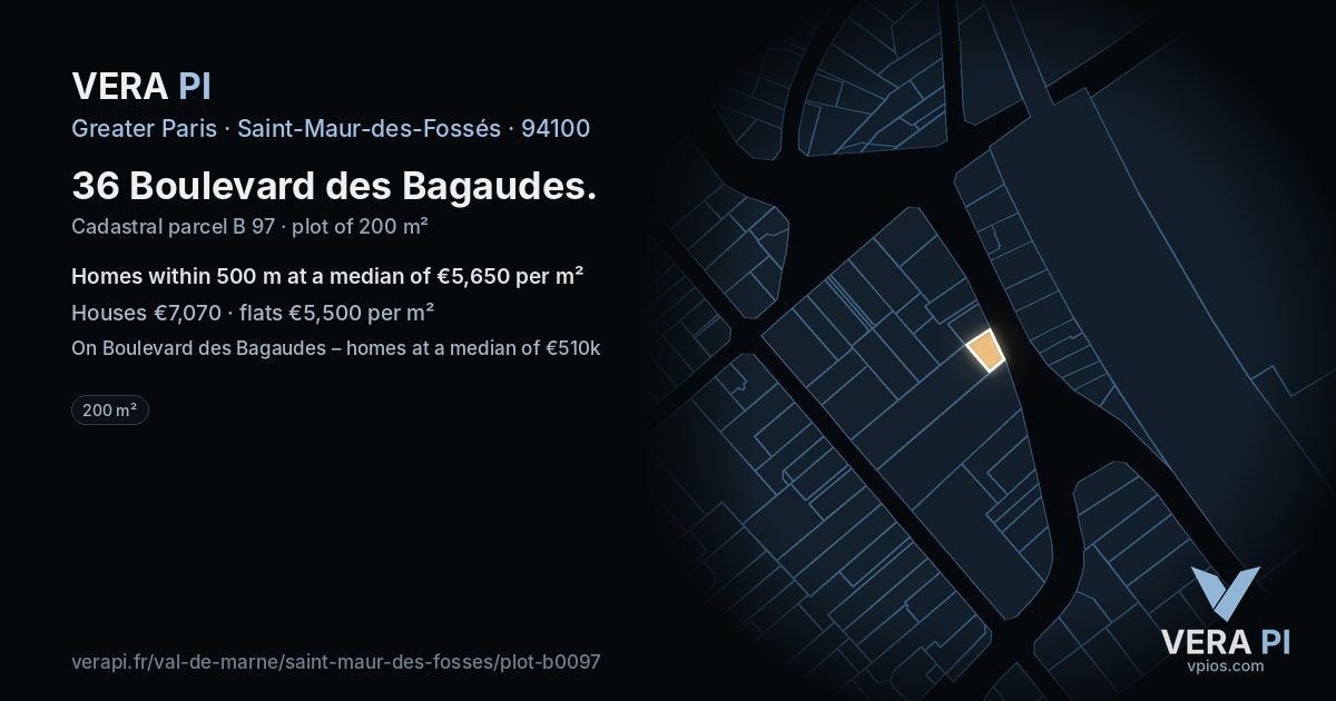 36 Boulevard des Bagaudes, Saint-Maur-des-Fossés at night – the plot lit, the parcels around coloured by the prices near them