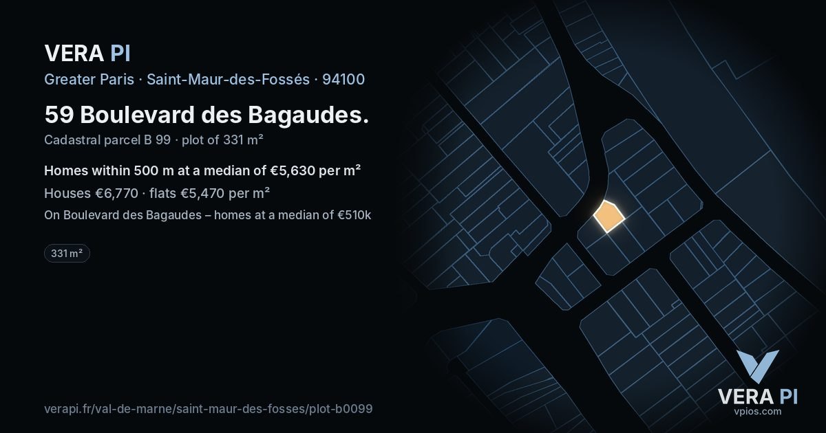 59 Boulevard des Bagaudes, Saint-Maur-des-Fossés at night – the plot lit, the parcels around coloured by the prices near them