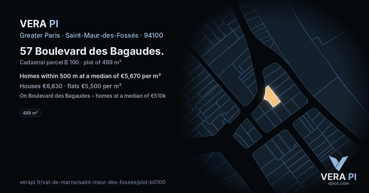 57 Boulevard des Bagaudes, Saint-Maur-des-Fossés at night – the plot lit, the parcels around coloured by the prices near them