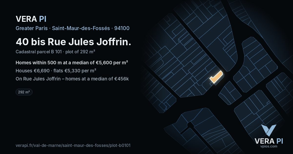 40 bis Rue Jules Joffrin, Saint-Maur-des-Fossés at night – the plot lit, the parcels around coloured by the prices near them
