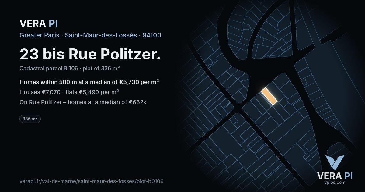 23 bis Rue Politzer, Saint-Maur-des-Fossés at night – the plot lit, the parcels around coloured by the prices near them