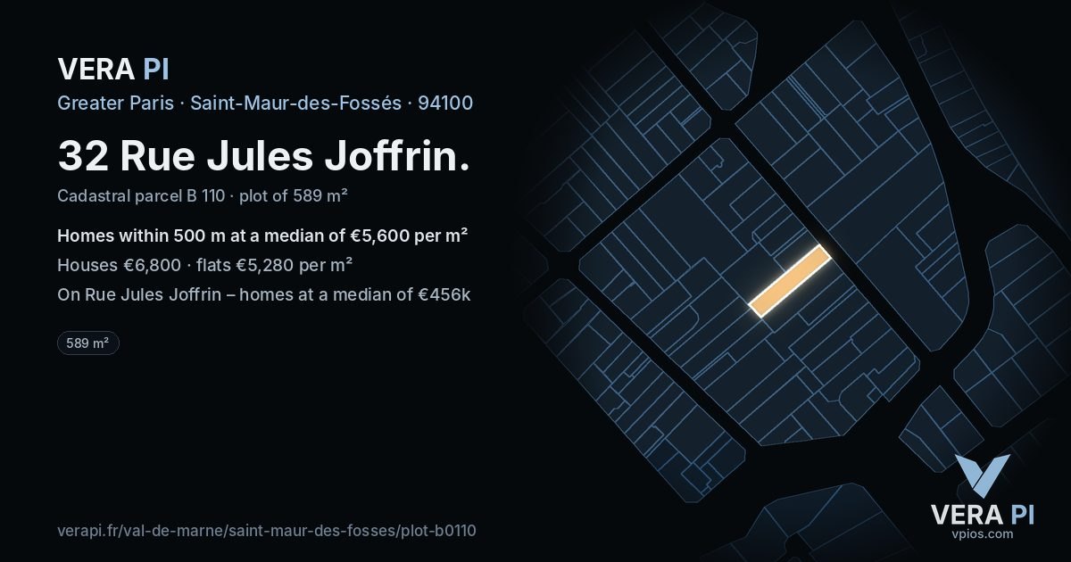32 Rue Jules Joffrin, Saint-Maur-des-Fossés at night – the plot lit, the parcels around coloured by the prices near them