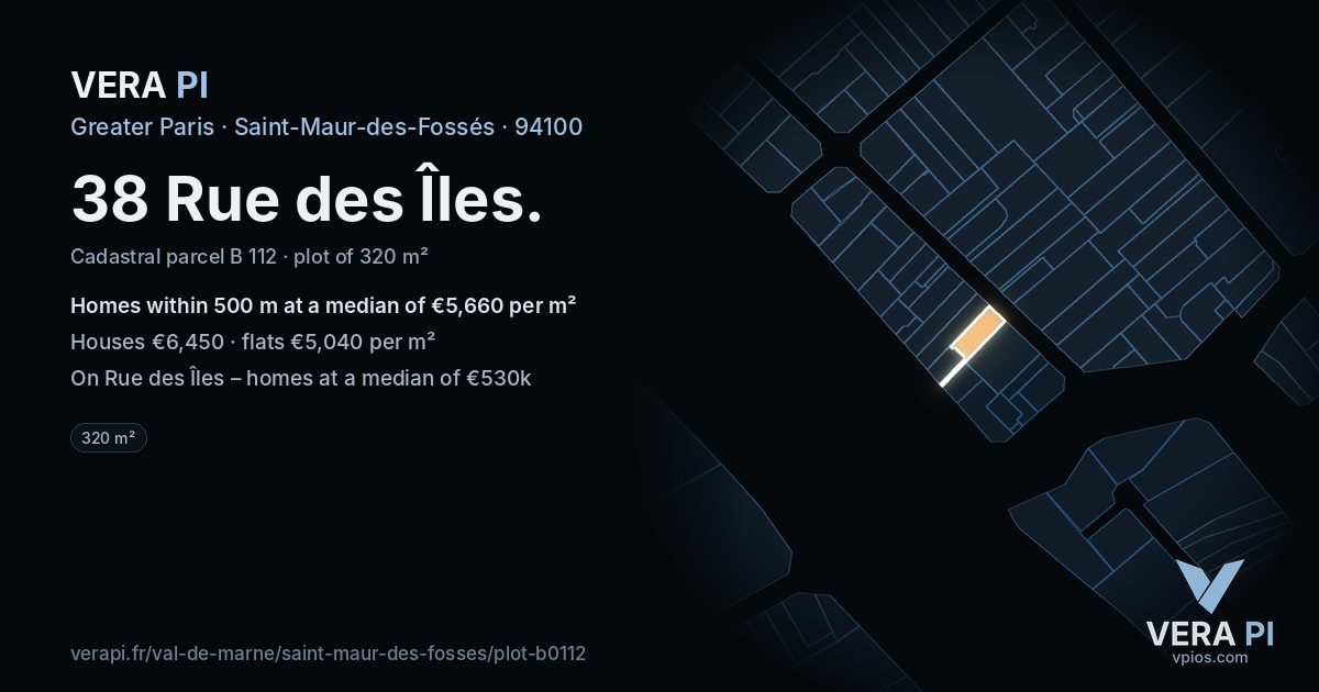 38 Rue des Îles, Saint-Maur-des-Fossés at night – the plot lit, the parcels around coloured by the prices near them