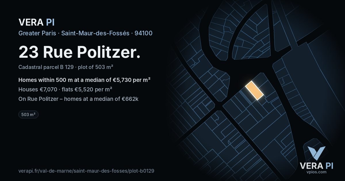 23 Rue Politzer, Saint-Maur-des-Fossés at night – the plot lit, the parcels around coloured by the prices near them