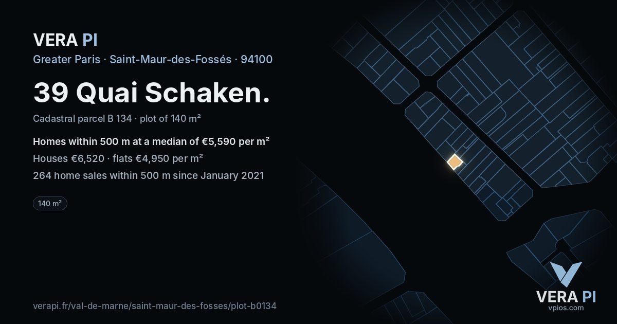 39 Quai Schaken, Saint-Maur-des-Fossés at night – the plot lit, the parcels around coloured by the prices near them