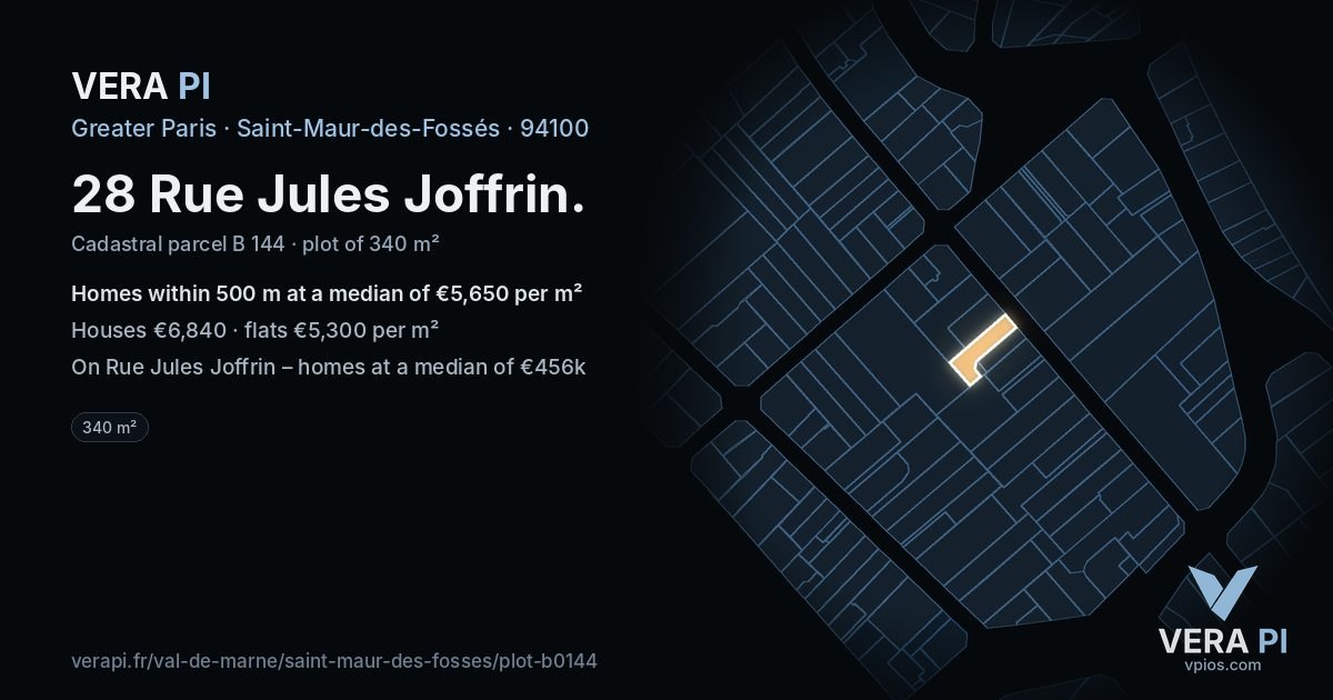 28 Rue Jules Joffrin, Saint-Maur-des-Fossés at night – the plot lit, the parcels around coloured by the prices near them