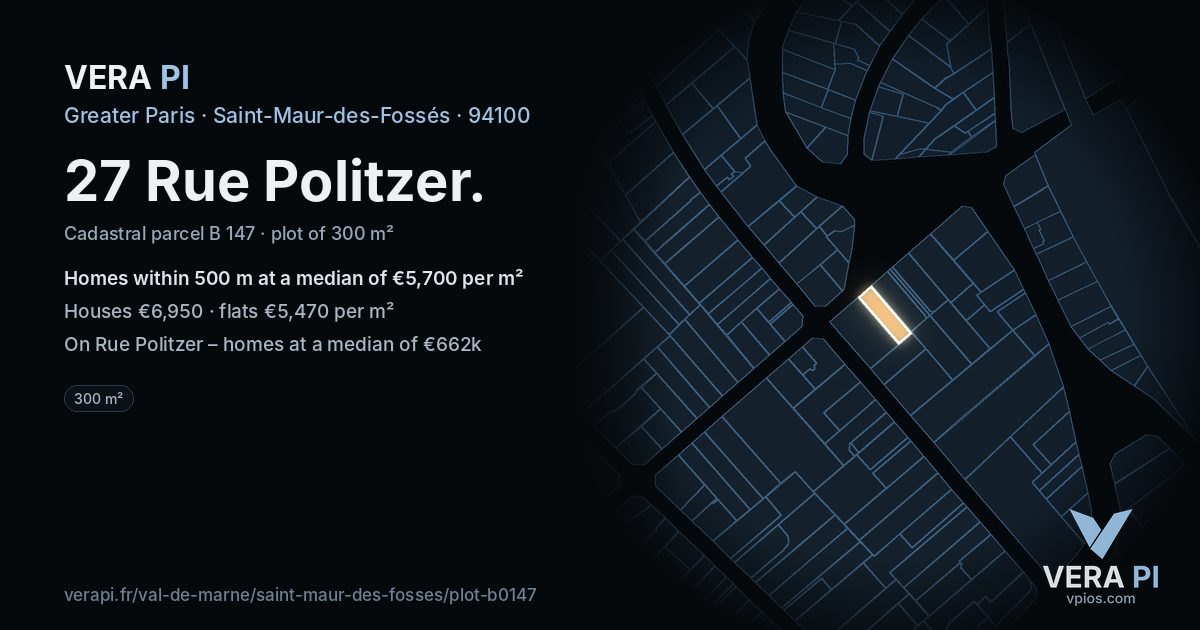 27 Rue Politzer, Saint-Maur-des-Fossés at night – the plot lit, the parcels around coloured by the prices near them