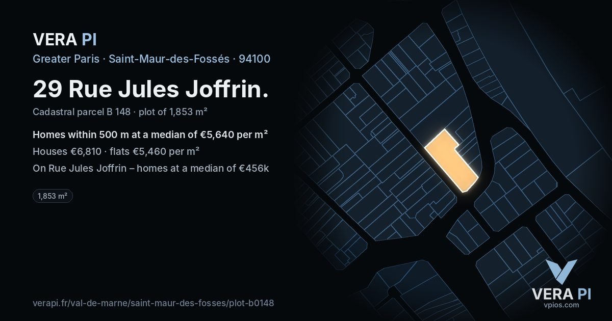 29 Rue Jules Joffrin, Saint-Maur-des-Fossés at night – the plot lit, the parcels around coloured by the prices near them