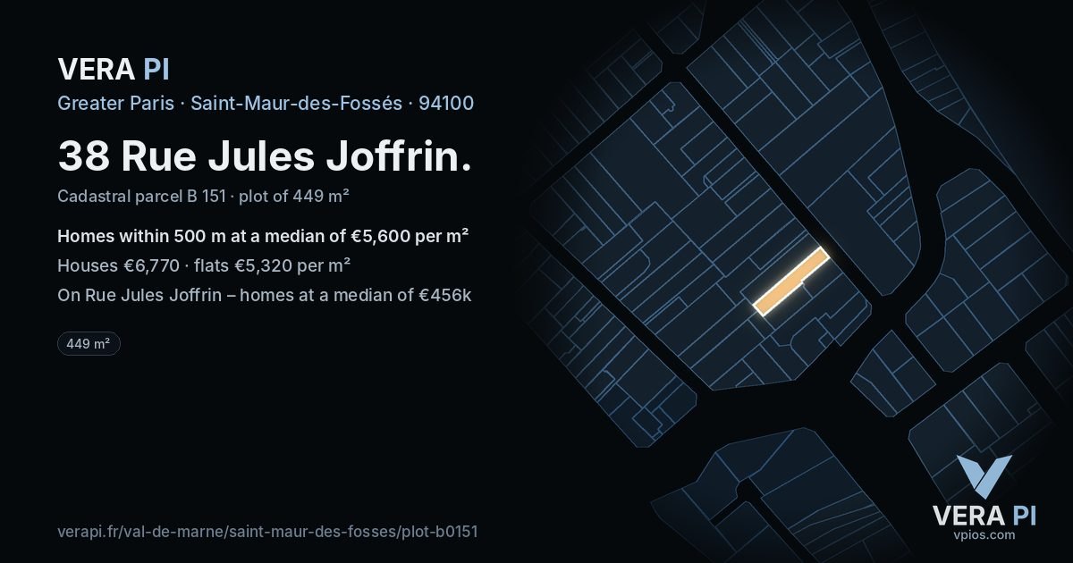 38 Rue Jules Joffrin, Saint-Maur-des-Fossés at night – the plot lit, the parcels around coloured by the prices near them