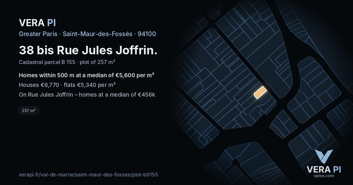 38 bis Rue Jules Joffrin, Saint-Maur-des-Fossés at night – the plot lit, the parcels around coloured by the prices near them