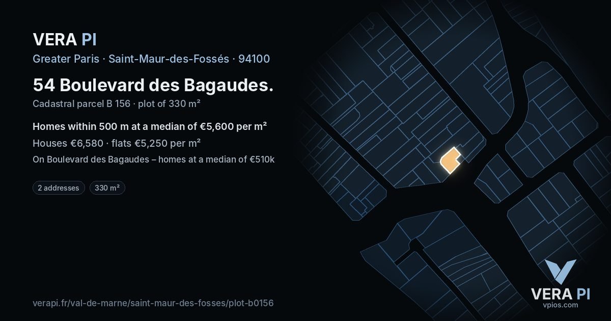54 Boulevard des Bagaudes, Saint-Maur-des-Fossés at night – the plot lit, the parcels around coloured by the prices near them