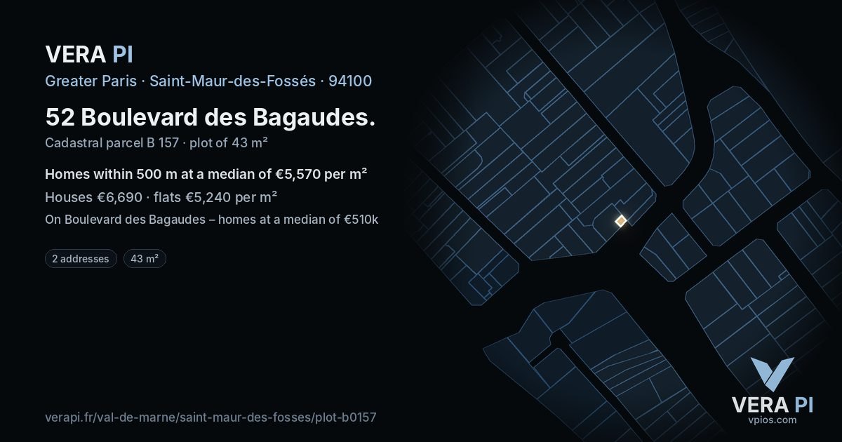 52 Boulevard des Bagaudes, Saint-Maur-des-Fossés at night – the plot lit, the parcels around coloured by the prices near them