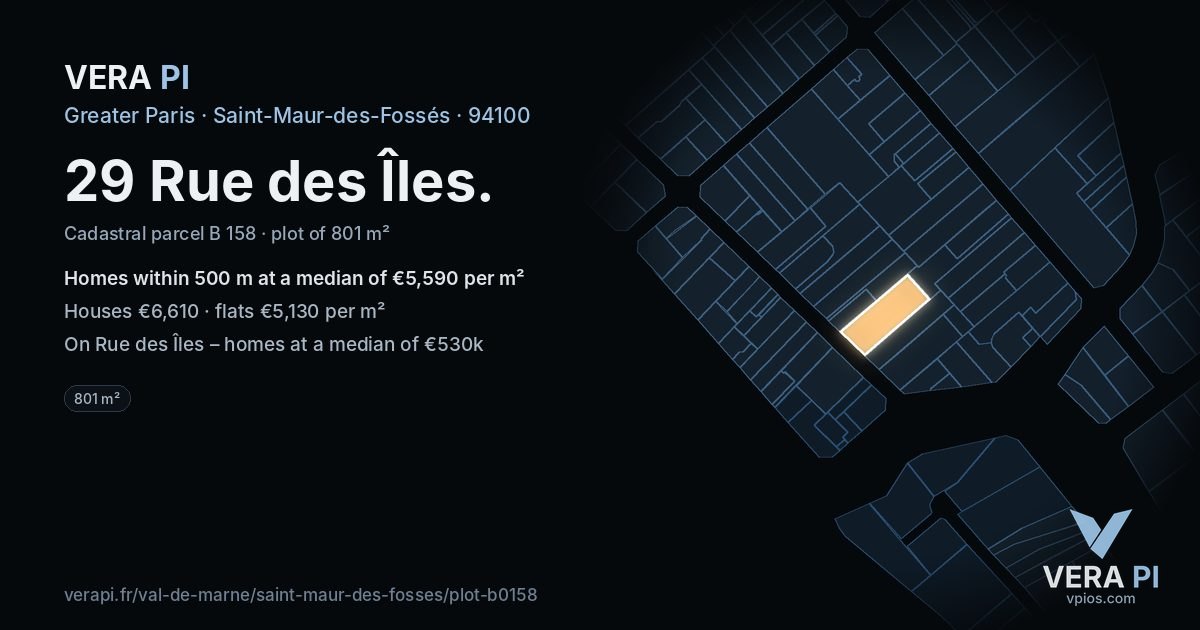 29 Rue des Îles, Saint-Maur-des-Fossés at night – the plot lit, the parcels around coloured by the prices near them