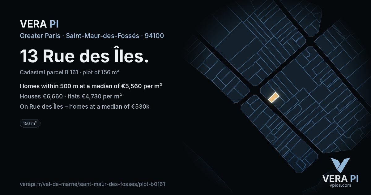 13 Rue des Îles, Saint-Maur-des-Fossés at night – the plot lit, the parcels around coloured by the prices near them
