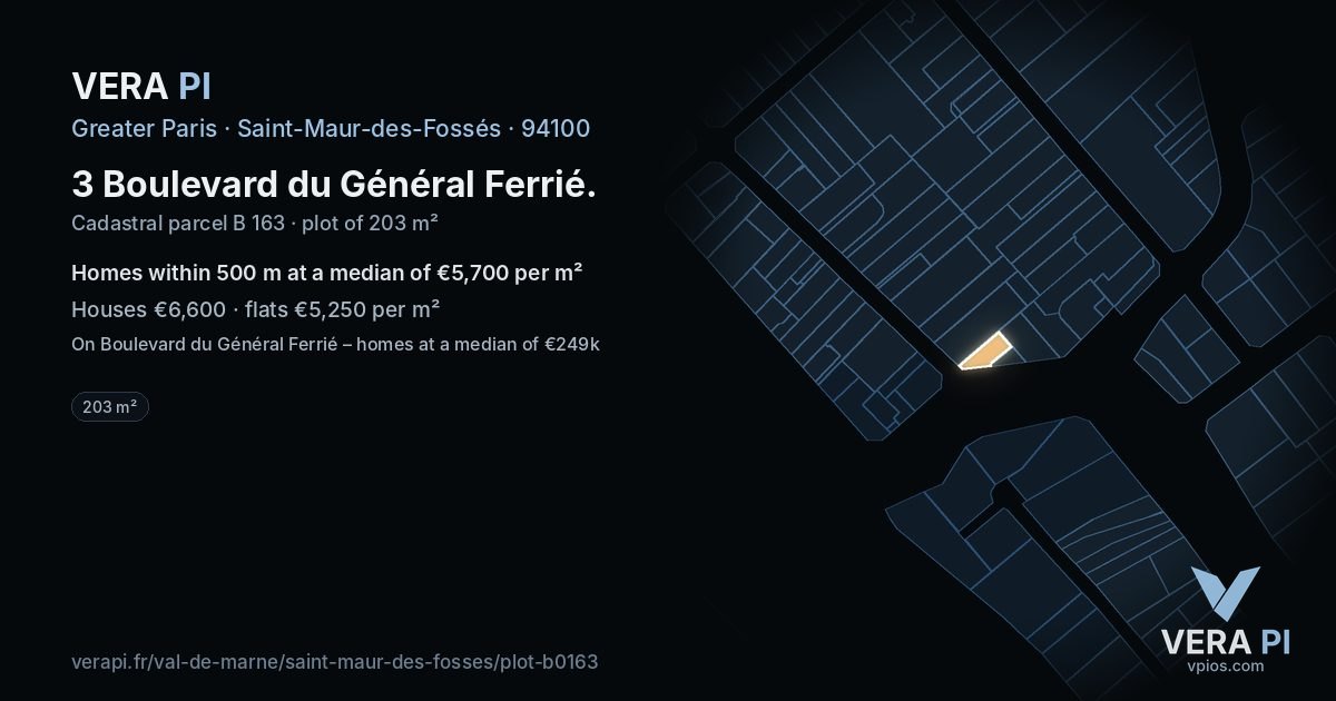3 Boulevard du Général Ferrié, Saint-Maur-des-Fossés at night – the plot lit, the parcels around coloured by the prices near them
