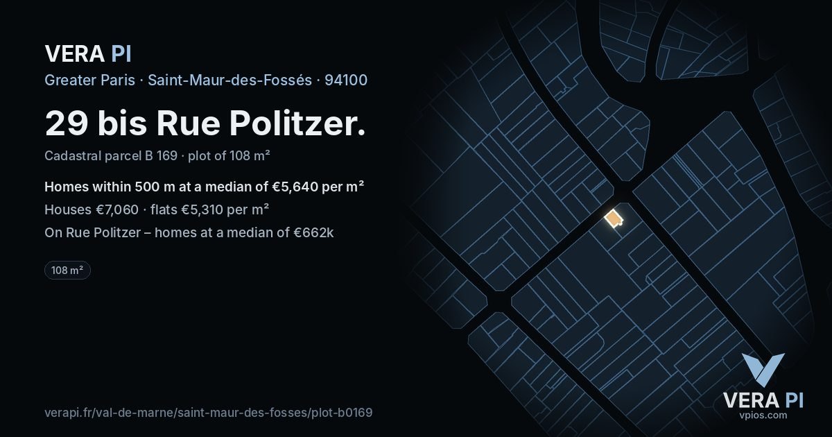 29 bis Rue Politzer, Saint-Maur-des-Fossés at night – the plot lit, the parcels around coloured by the prices near them