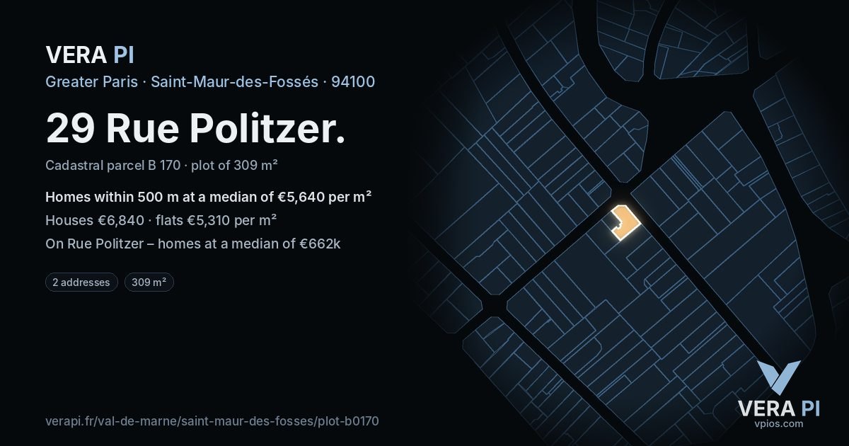 29 Rue Politzer, Saint-Maur-des-Fossés at night – the plot lit, the parcels around coloured by the prices near them
