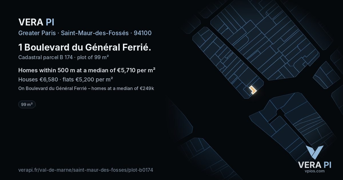 1 Boulevard du Général Ferrié, Saint-Maur-des-Fossés at night – the plot lit, the parcels around coloured by the prices near them