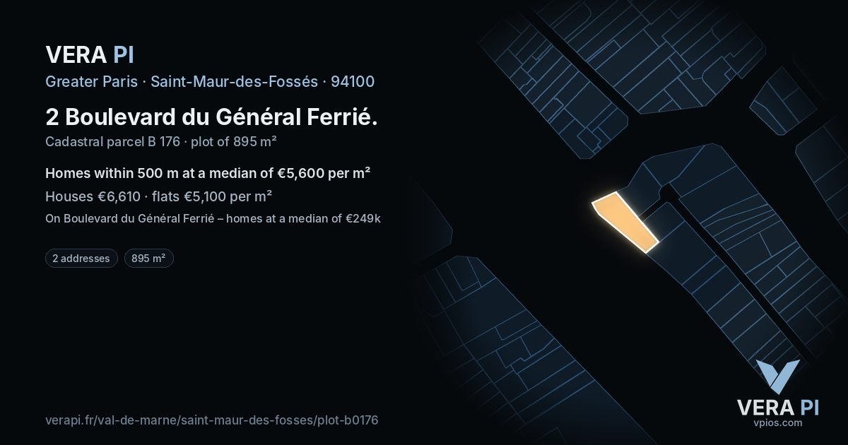 2 Boulevard du Général Ferrié, Saint-Maur-des-Fossés at night – the plot lit, the parcels around coloured by the prices near them