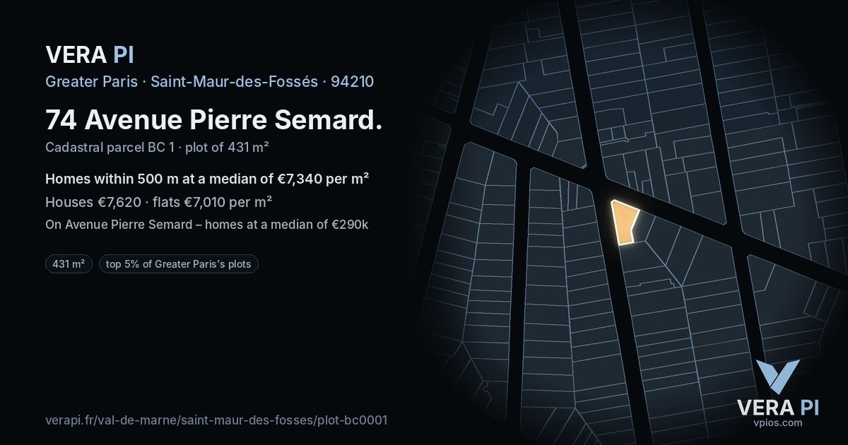 74 Avenue Pierre Semard, Saint-Maur-des-Fossés at night – the plot lit, the parcels around coloured by the prices near them