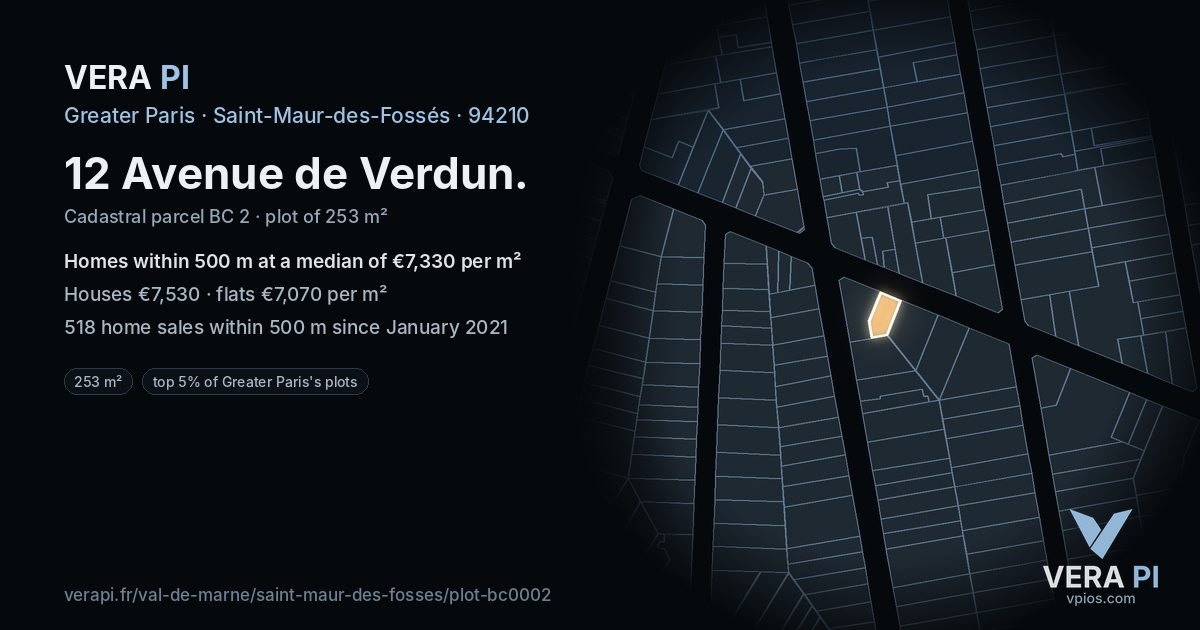 12 Avenue de Verdun, Saint-Maur-des-Fossés at night – the plot lit, the parcels around coloured by the prices near them