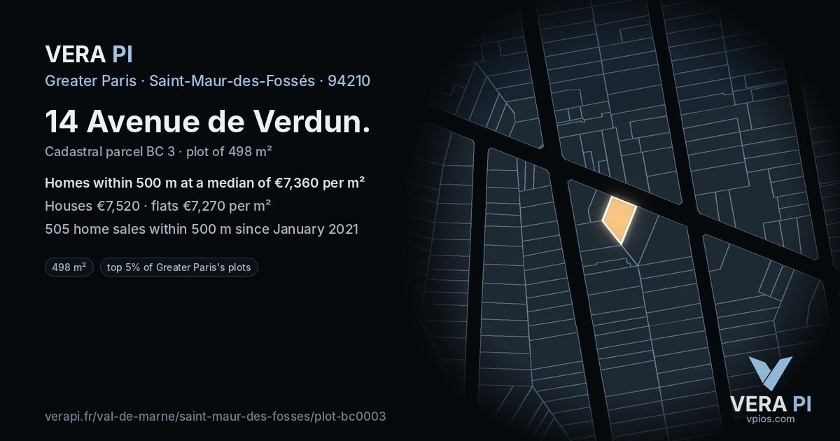 14 Avenue de Verdun, Saint-Maur-des-Fossés at night – the plot lit, the parcels around coloured by the prices near them