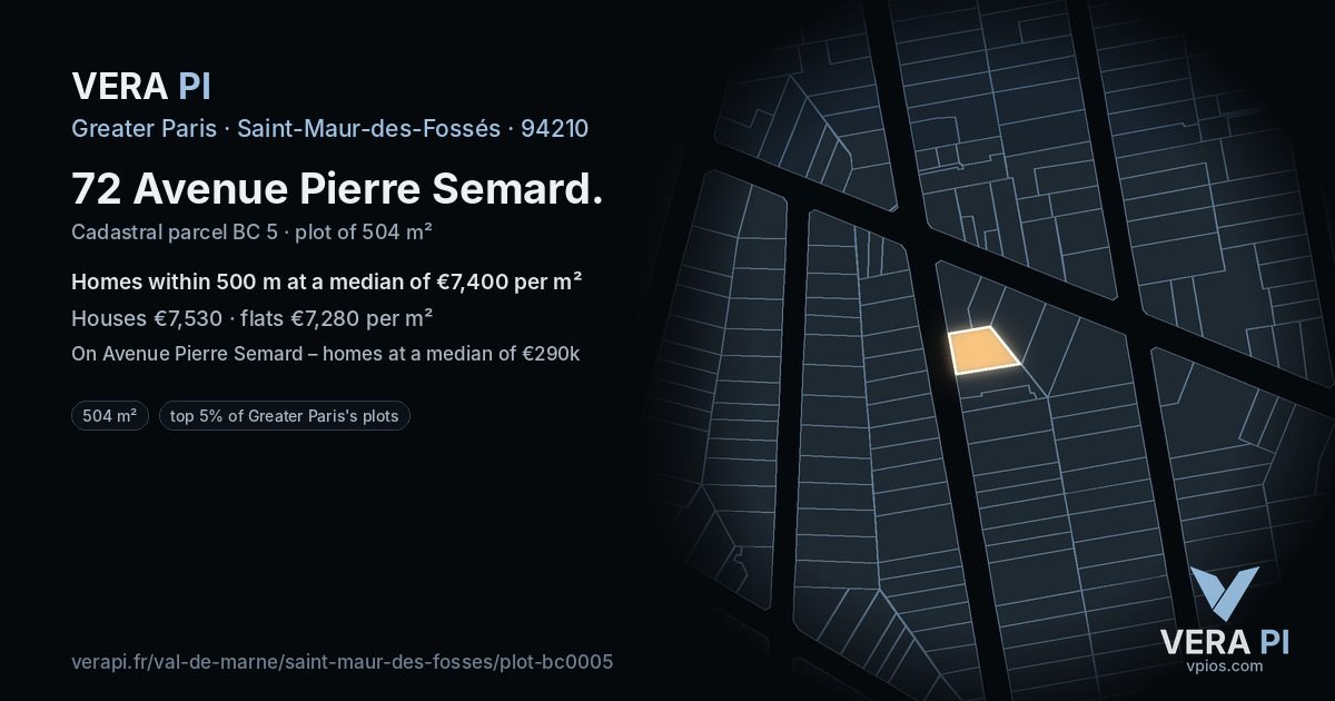 72 Avenue Pierre Semard, Saint-Maur-des-Fossés at night – the plot lit, the parcels around coloured by the prices near them