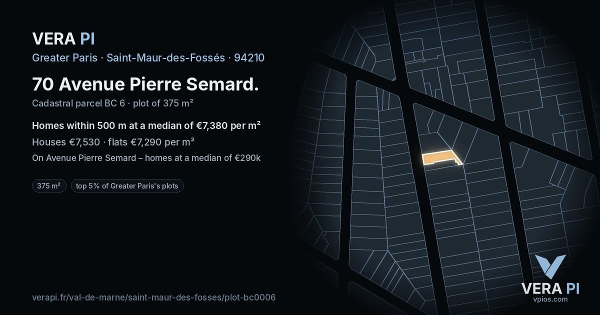 70 Avenue Pierre Semard, Saint-Maur-des-Fossés at night – the plot lit, the parcels around coloured by the prices near them