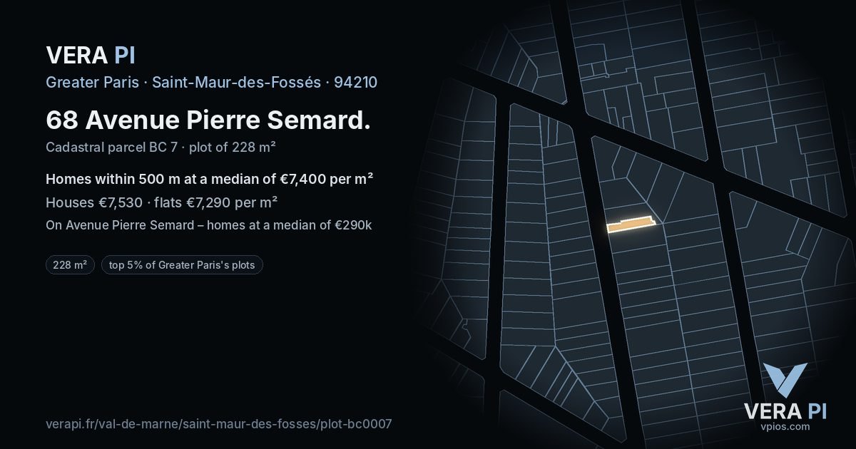 68 Avenue Pierre Semard, Saint-Maur-des-Fossés at night – the plot lit, the parcels around coloured by the prices near them
