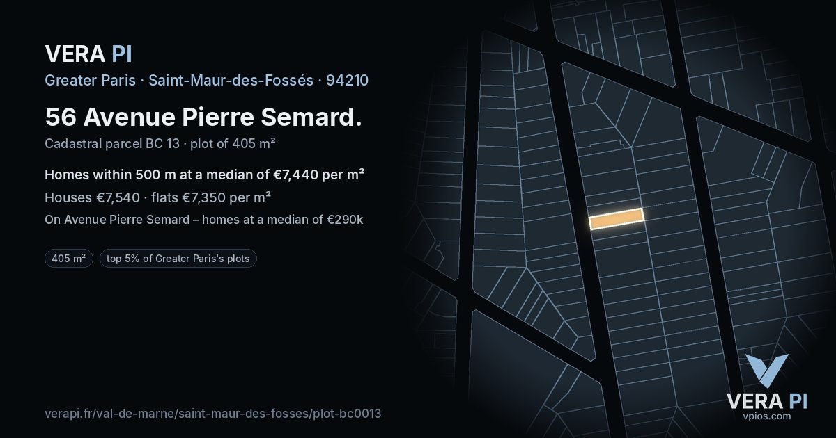 56 Avenue Pierre Semard, Saint-Maur-des-Fossés at night – the plot lit, the parcels around coloured by the prices near them