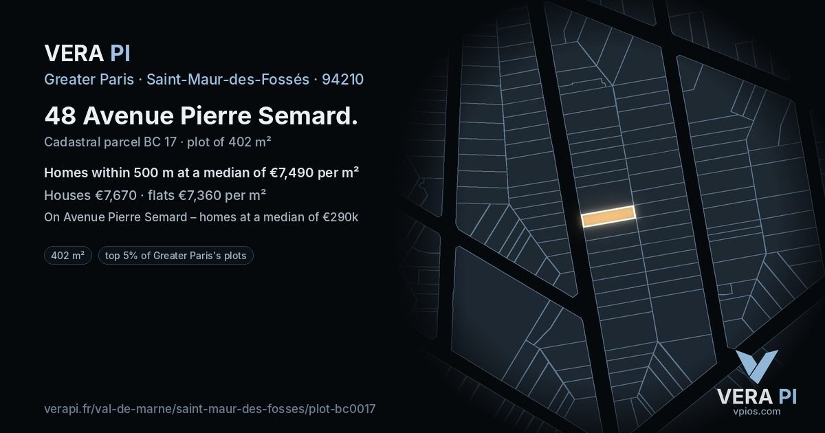 48 Avenue Pierre Semard, Saint-Maur-des-Fossés at night – the plot lit, the parcels around coloured by the prices near them