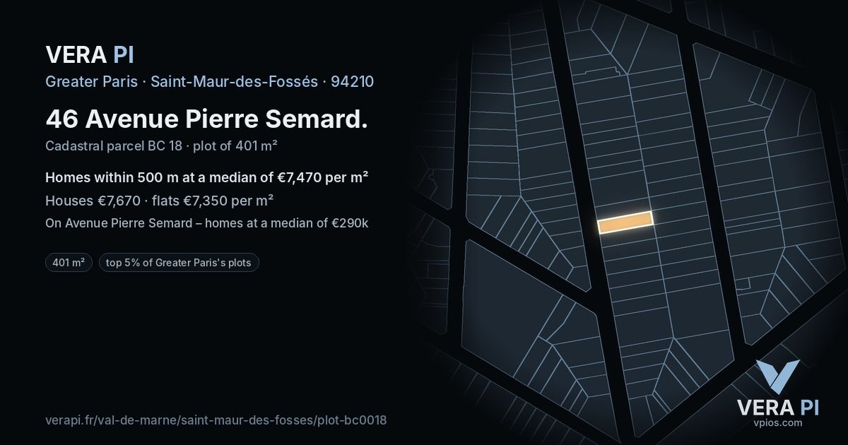 46 Avenue Pierre Semard, Saint-Maur-des-Fossés at night – the plot lit, the parcels around coloured by the prices near them