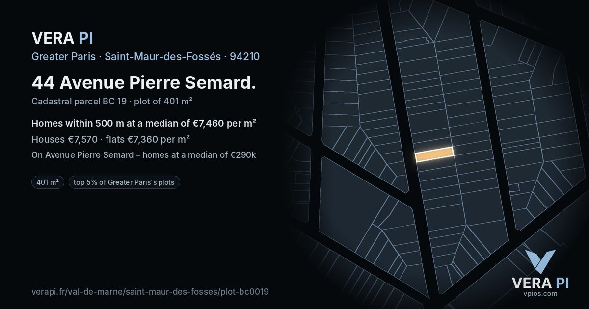 44 Avenue Pierre Semard, Saint-Maur-des-Fossés at night – the plot lit, the parcels around coloured by the prices near them