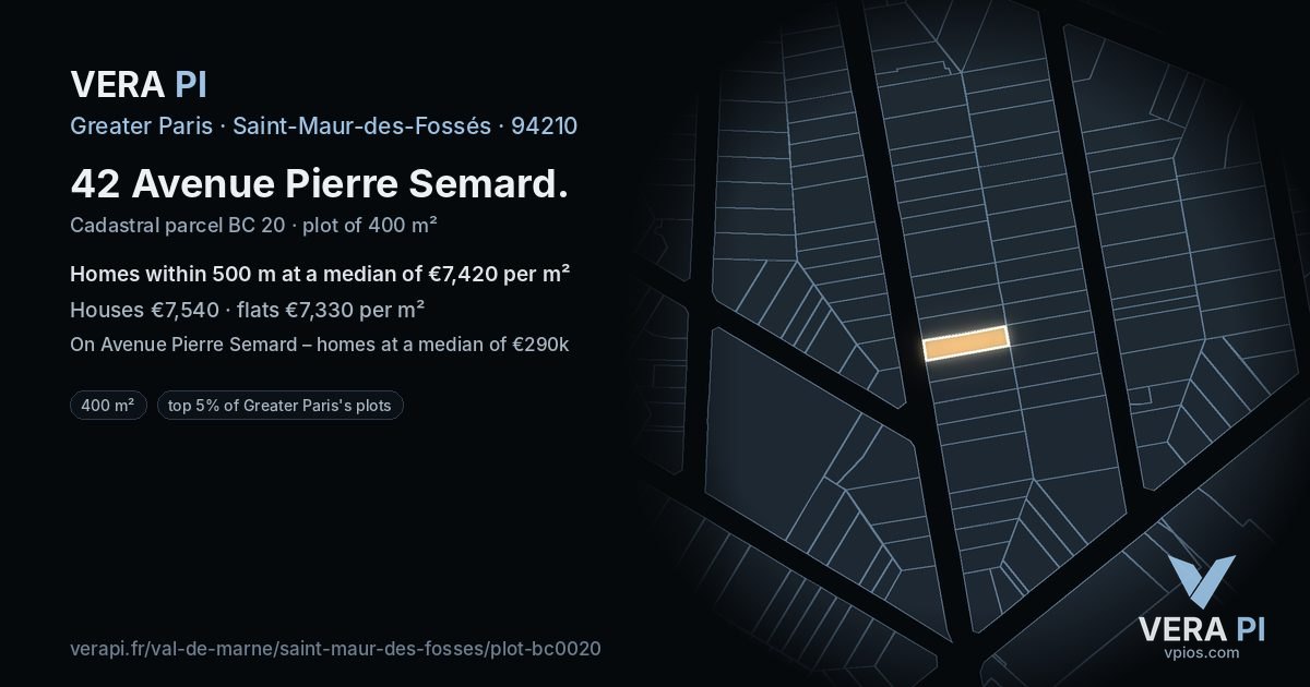 42 Avenue Pierre Semard, Saint-Maur-des-Fossés at night – the plot lit, the parcels around coloured by the prices near them
