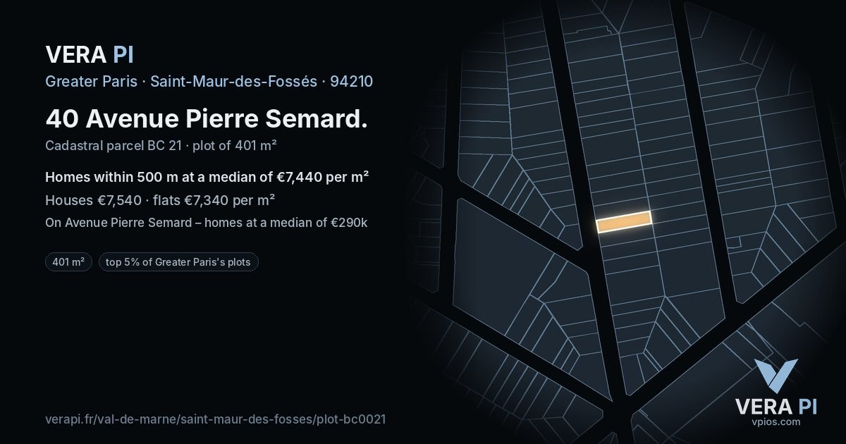 40 Avenue Pierre Semard, Saint-Maur-des-Fossés at night – the plot lit, the parcels around coloured by the prices near them