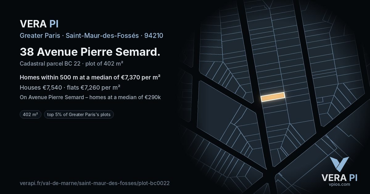 38 Avenue Pierre Semard, Saint-Maur-des-Fossés at night – the plot lit, the parcels around coloured by the prices near them