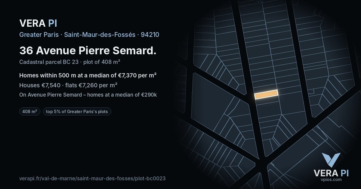 36 Avenue Pierre Semard, Saint-Maur-des-Fossés at night – the plot lit, the parcels around coloured by the prices near them