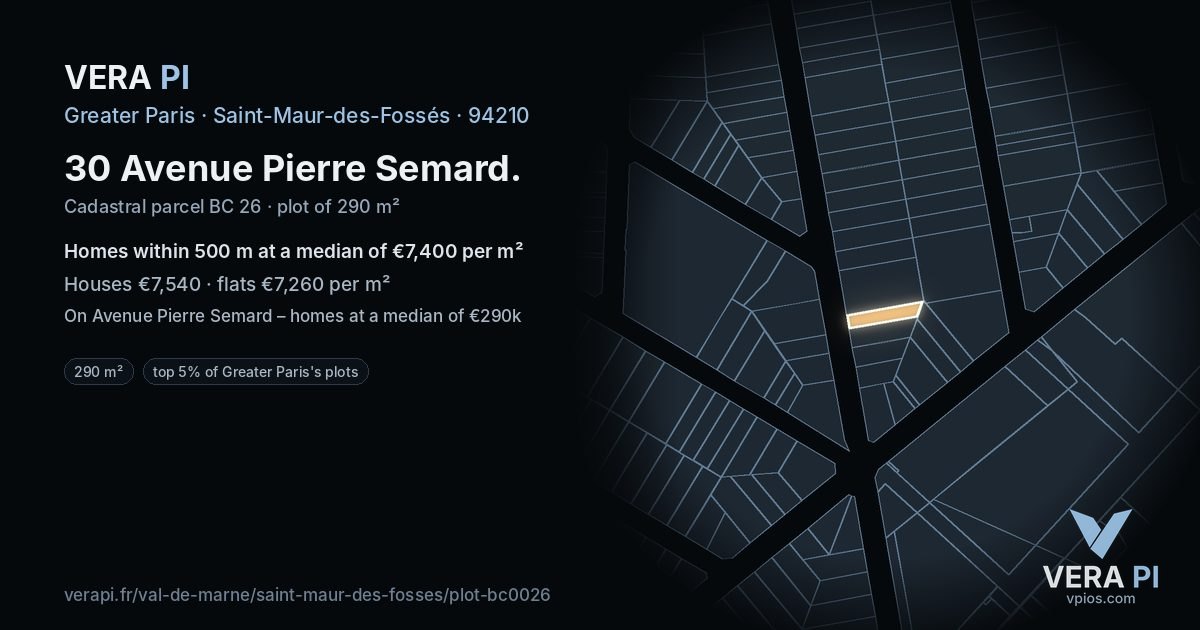 30 Avenue Pierre Semard, Saint-Maur-des-Fossés at night – the plot lit, the parcels around coloured by the prices near them