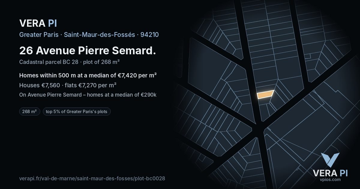 26 Avenue Pierre Semard, Saint-Maur-des-Fossés at night – the plot lit, the parcels around coloured by the prices near them