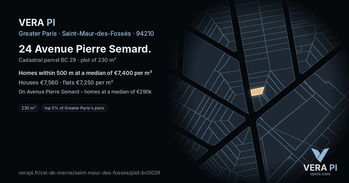 24 Avenue Pierre Semard, Saint-Maur-des-Fossés at night – the plot lit, the parcels around coloured by the prices near them