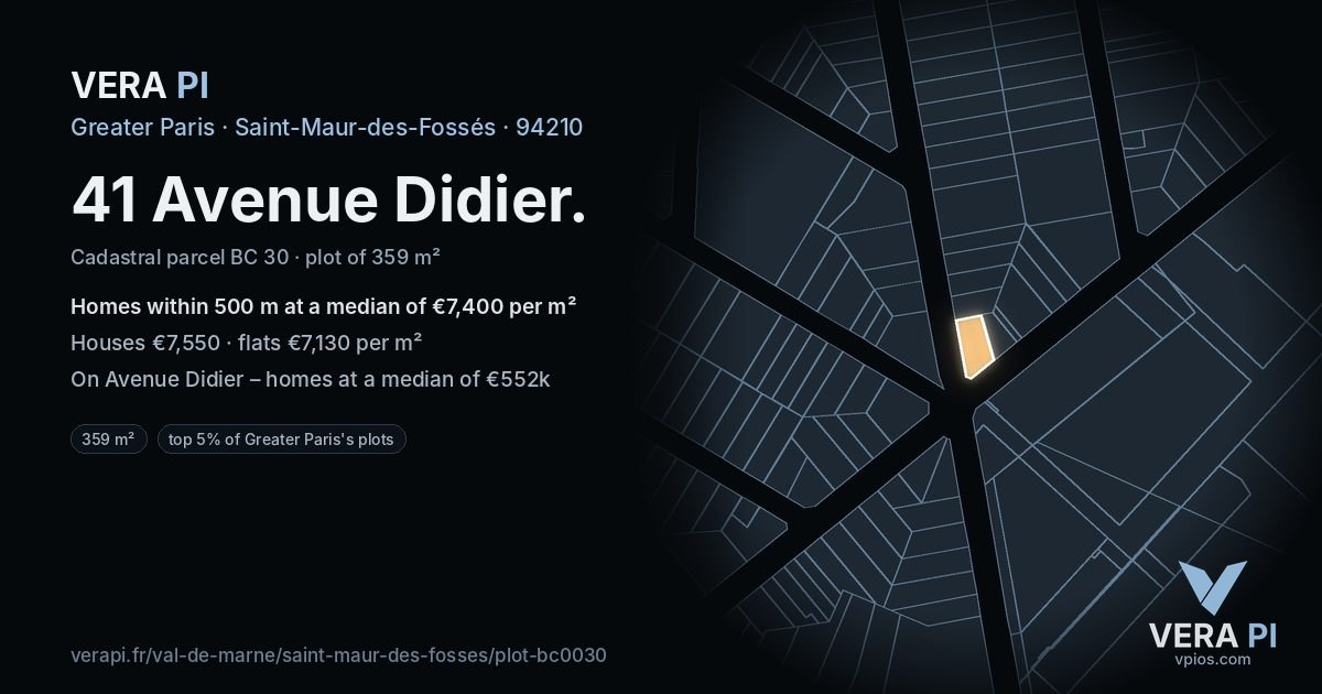 41 Avenue Didier, Saint-Maur-des-Fossés at night – the plot lit, the parcels around coloured by the prices near them