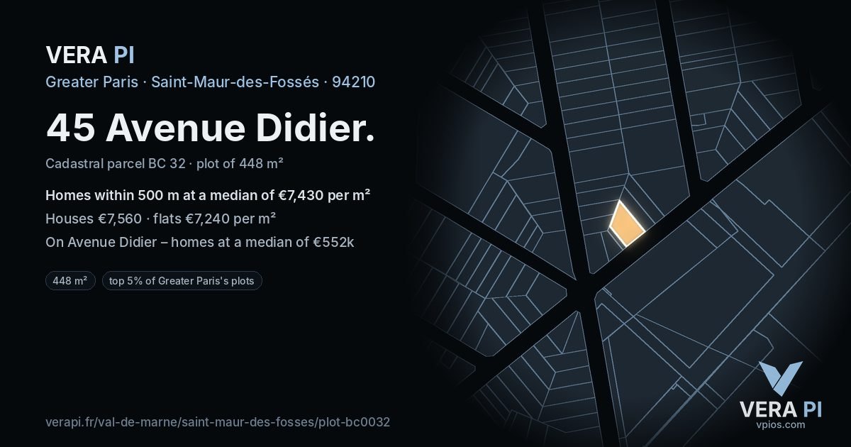 45 Avenue Didier, Saint-Maur-des-Fossés at night – the plot lit, the parcels around coloured by the prices near them