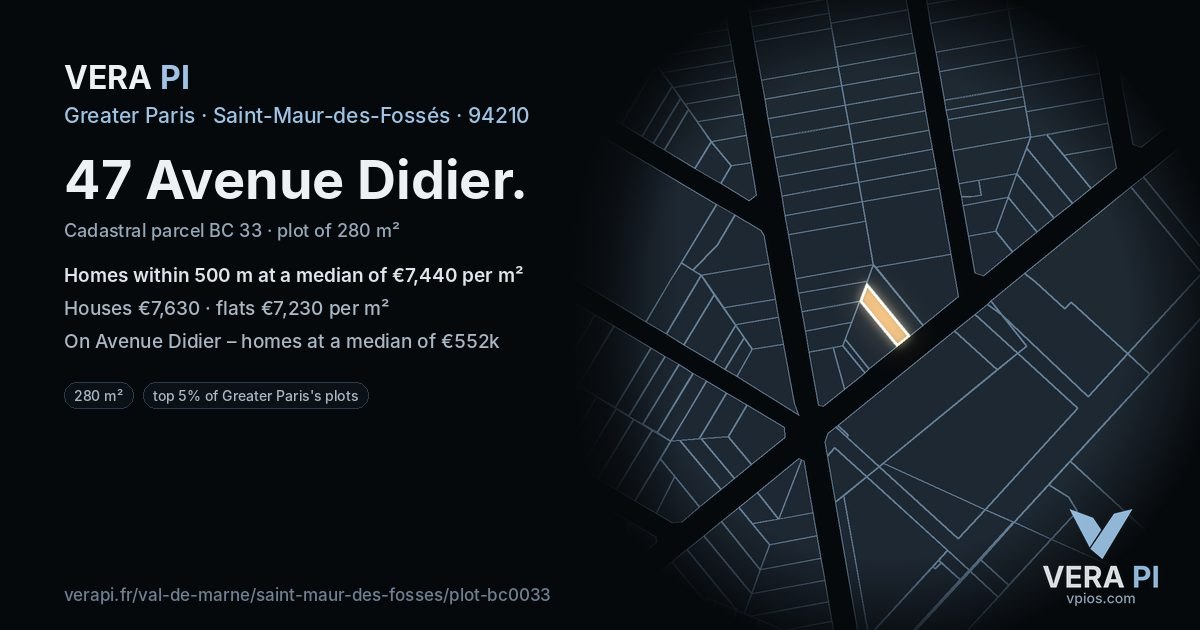 47 Avenue Didier, Saint-Maur-des-Fossés at night – the plot lit, the parcels around coloured by the prices near them